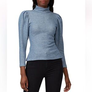 Hunter bell Crawford top blue turtle neck puff sleeve long sleeve top